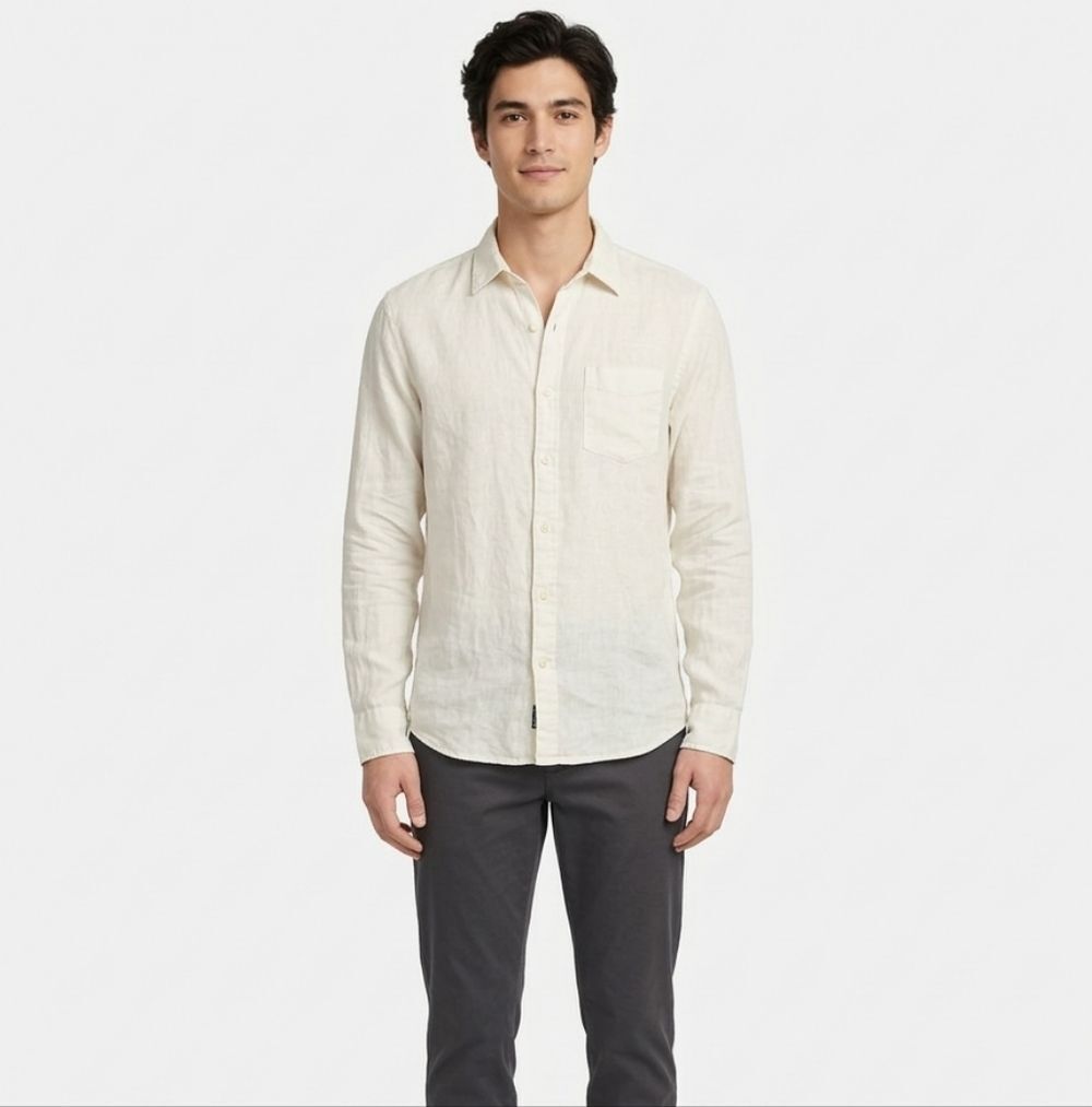 J. Crew Mens White 100% Linen Button Down Shirt Size MT Tall Quiet Luxury Resort